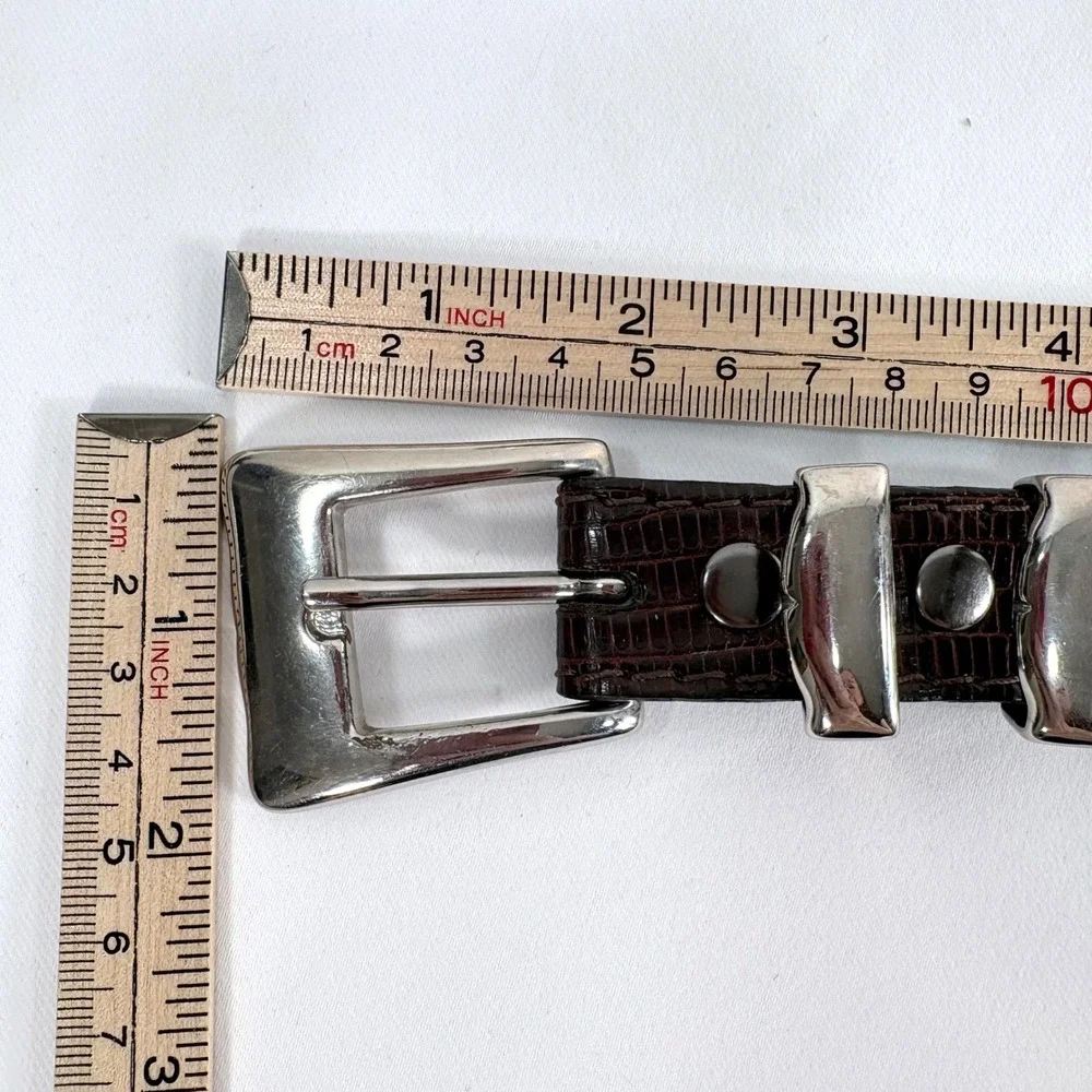 Torino Belt Brown Genuine Lizard Skin Silver Tone Hardware Western 5127 Size 36
